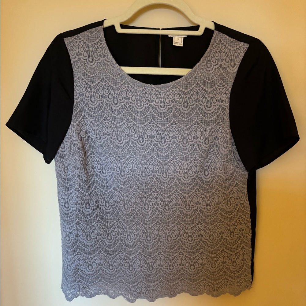 J. Crew grey and black lace top